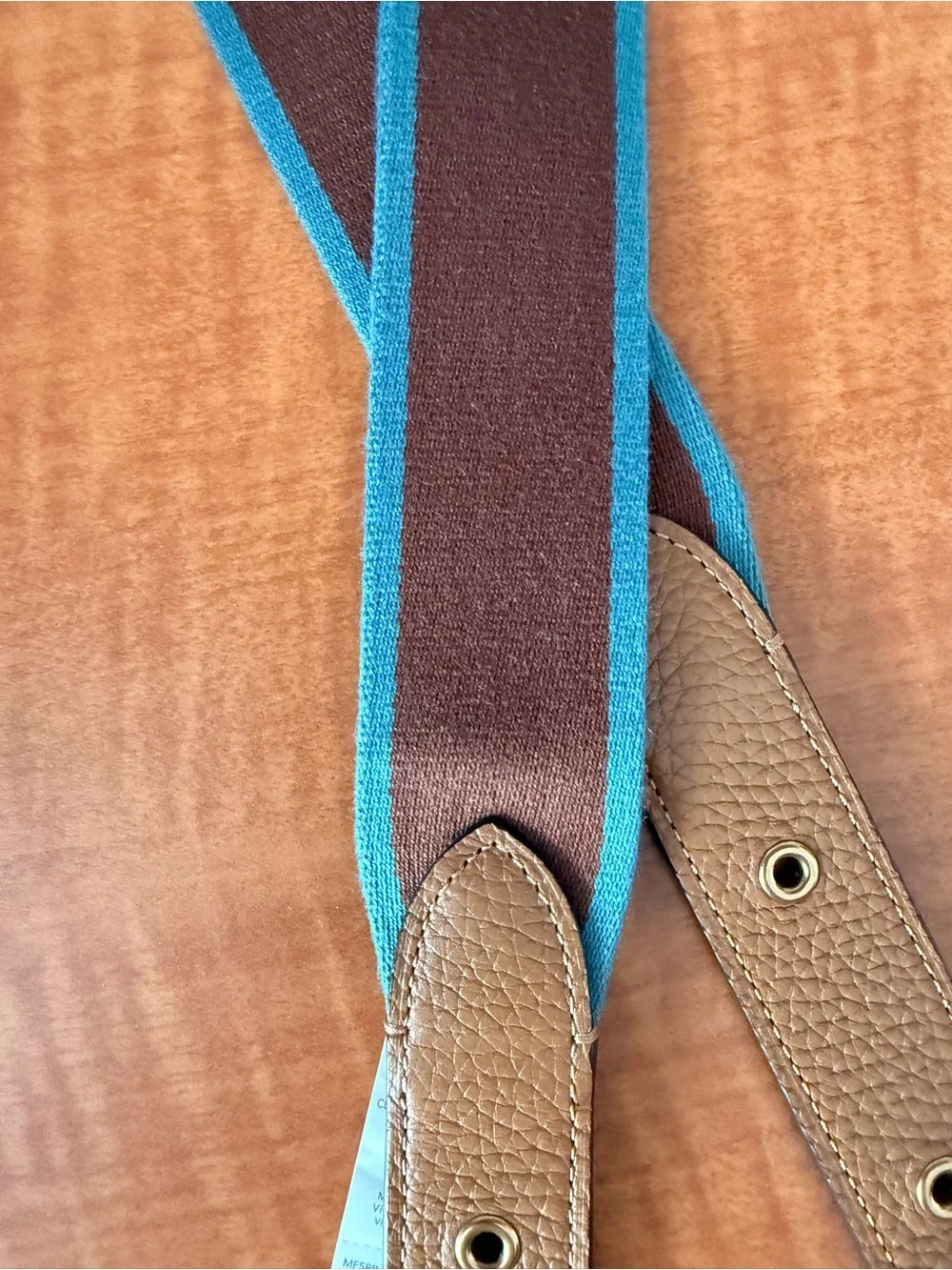 Adjustable Brown Webbing Camera/Bag Strap with Turquoise Edge - Picture 4 of 9
